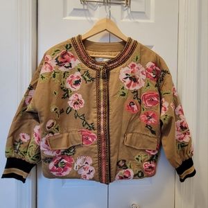 Anthropologie Maeve Needlepoint Quilted Bomber Jacket Size Small